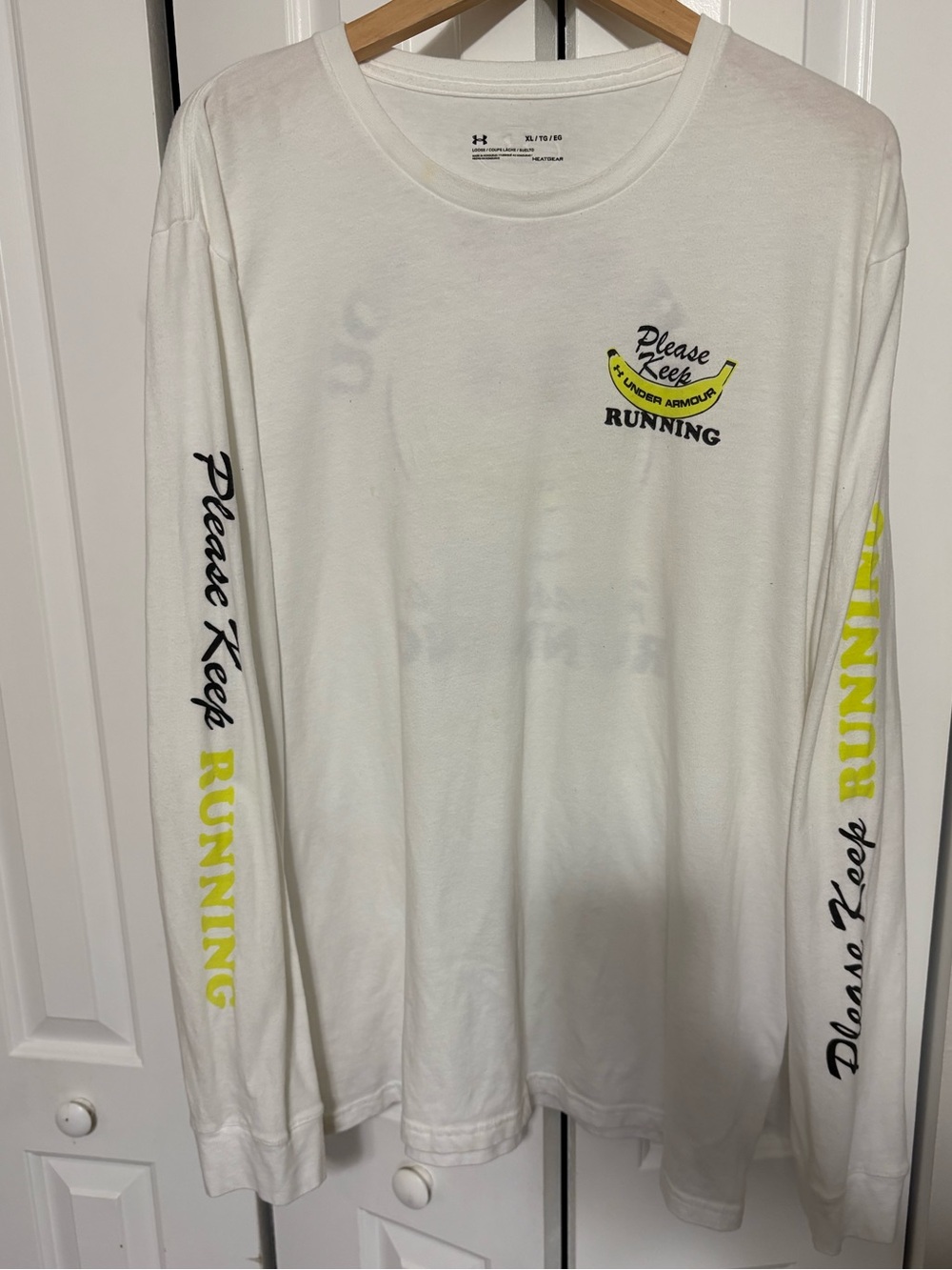 Rare Men’s Under Armour Banana Please Keep Running Smiley Long Sleeve XL White